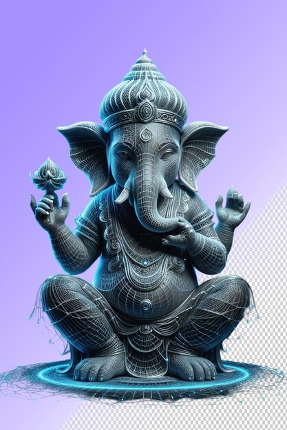 Eine statue eines elefanten mit blauem hintergrund mit einem bild eines elefants darauf