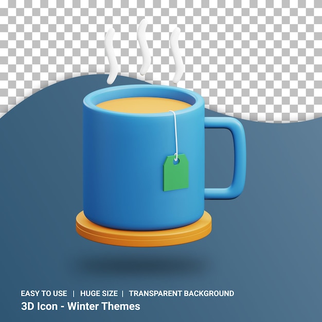 Eine tasse heißen tee 3d-darstellung mit transparentem hintergrund