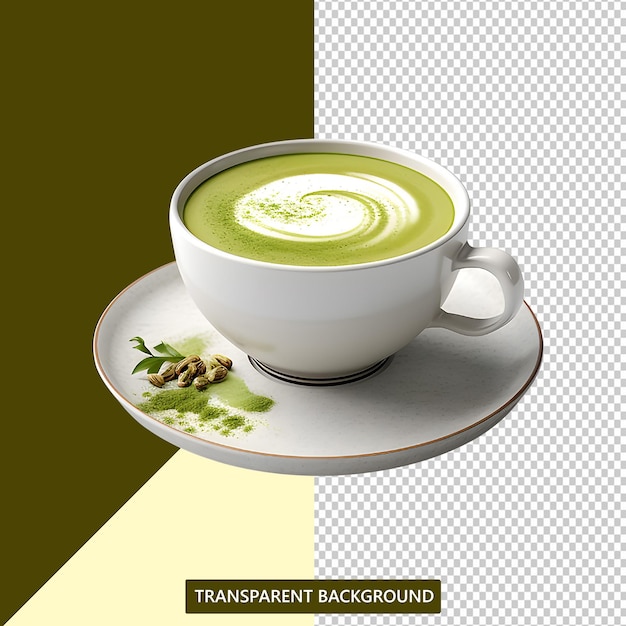 PSD eine tasse matcha latte mit transparentem hintergrund