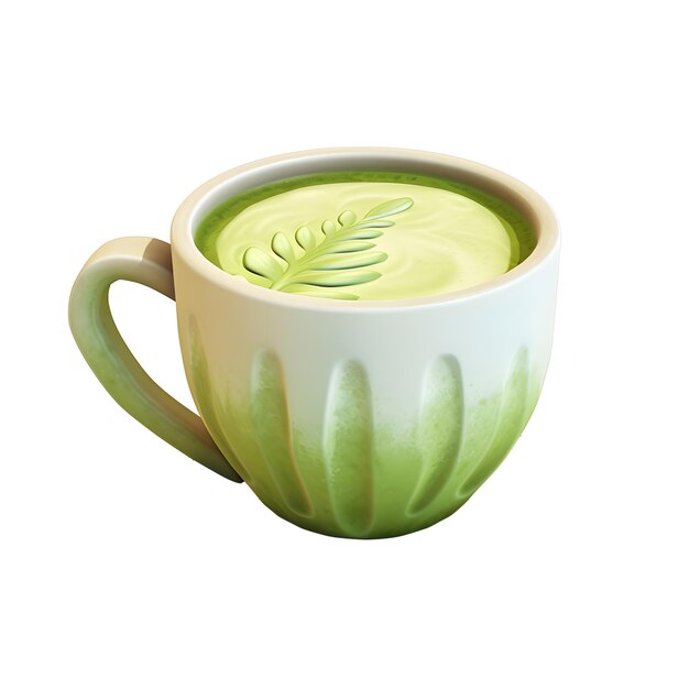 PSD eine tasse matcha-tee mit einem blatt-design an der spitze