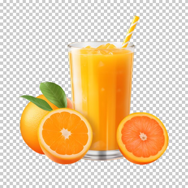 PSD eine tasse orangensaft mit orangenscheiben auf transparentem hintergrund