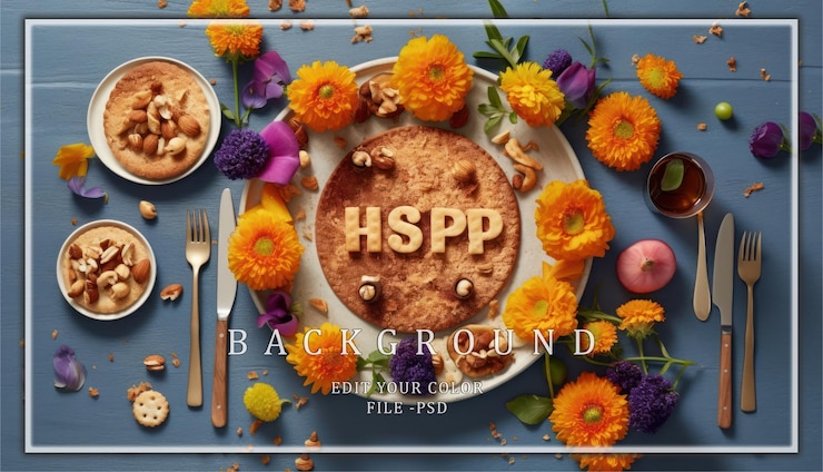 PSD eine tischgestaltung mit kekse blumen und das wort hspp buchstabiert