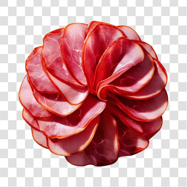 PSD eine ventilatorform schneidet schweineschinken auf einem durchsichtigen hintergrund