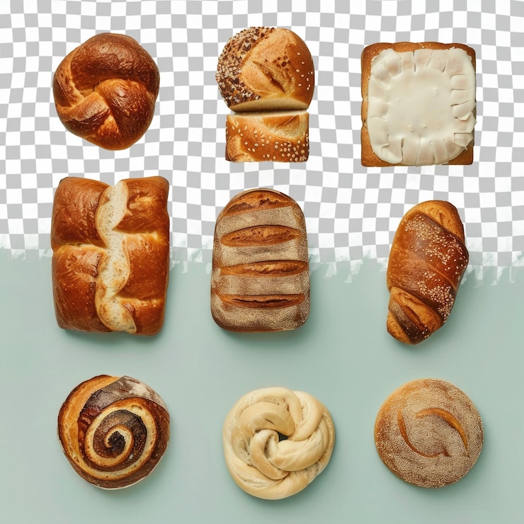 PSD eine vielzahl von broten, darunter ein brot mit dem buchstaben "a"