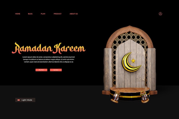PSD eine website für ramadan kareem mit einer mondsichel oben.