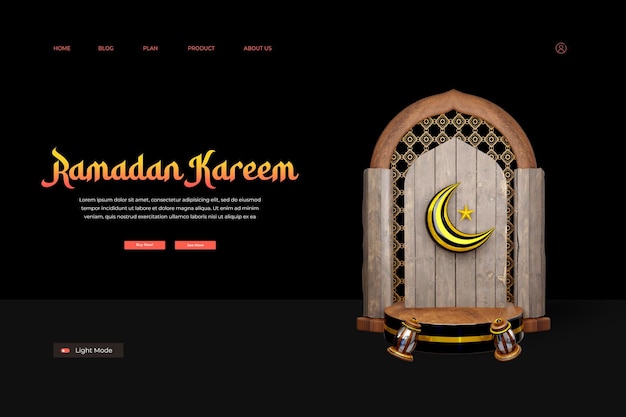 Eine Website für Ramadan Kareem mit einer Mondsichel oben.