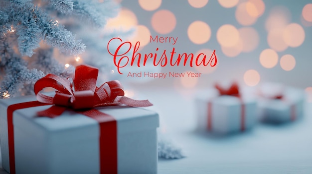 eine Weihnachtskarte mit einem Weihnachtenbaum im Hintergrund