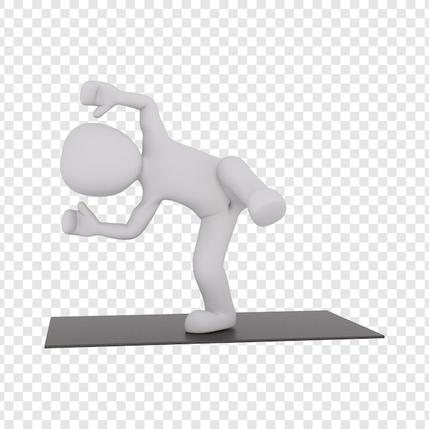 Eine weiße Figur macht eine Yoga-Pose auf einer Matte