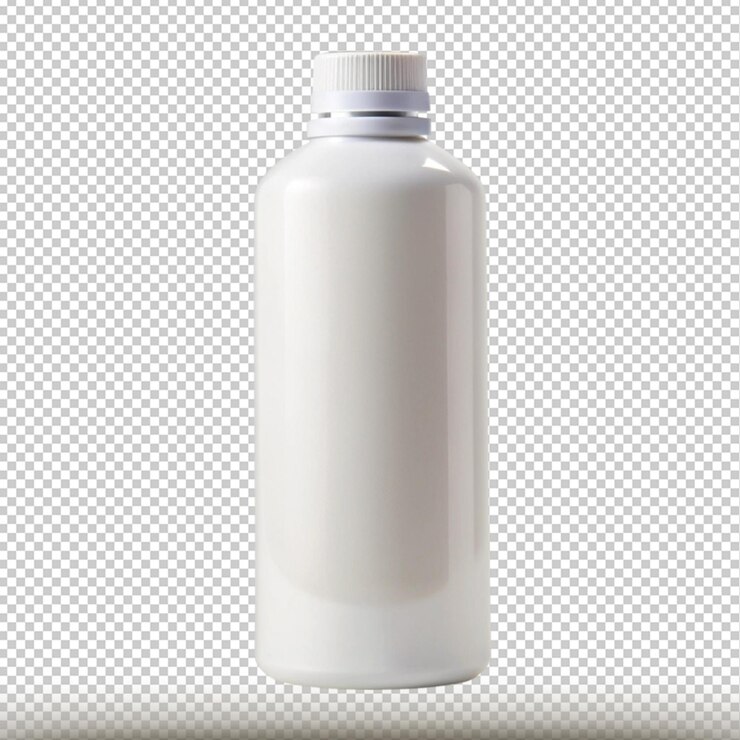 PSD eine weiße flasche weißer flüssigkeit mit einer silbernen kappe