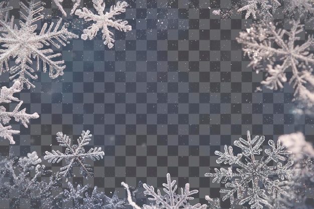 Eine winterhafte Szene mit klaren weißen Schneeflocken auf einem dunklen Hintergrund im Freien Wetter Natur