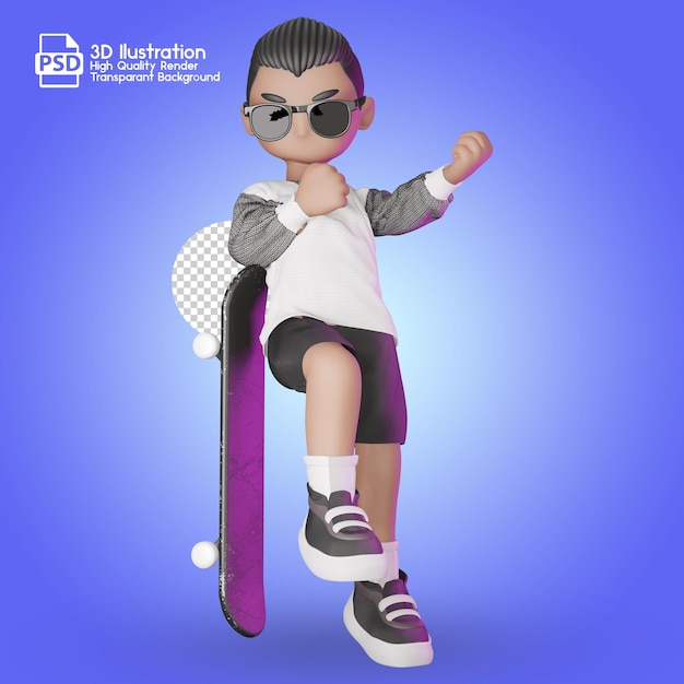 PSD eine zeichentrickfigur mit sonnenbrille und skateboard