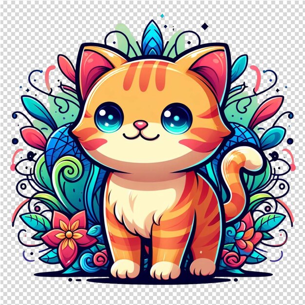 PSD eine zeichnung einer katze mit einem blumenhintergrund und einem blumenmuster