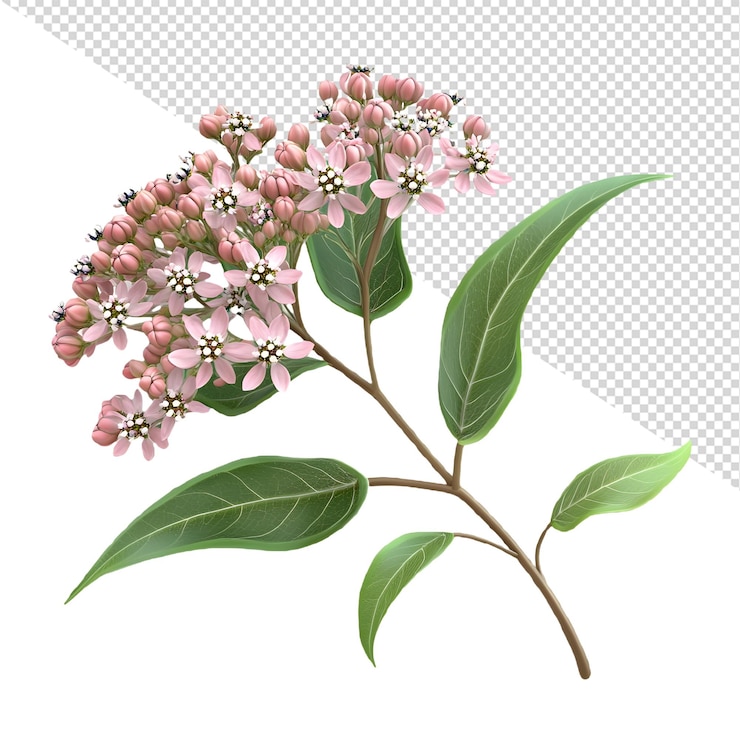 PSD eine zeichnung einer pflanze mit rosa blüten und grünen blättern