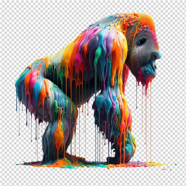 PSD eine zeichnung eines gorillas mit einer bunten und farbigen flüssigkeit