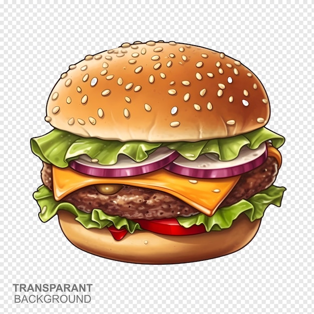 PSD eine zeichnung eines hamburgers mit den worten cheeseburger auf transparentem hintergrund