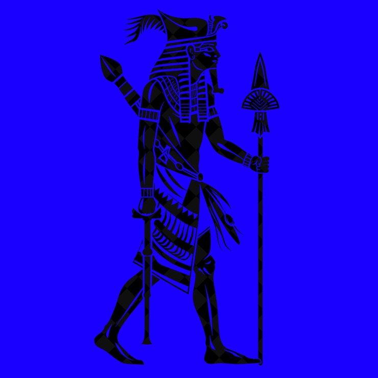 PSD eine zeichnung eines kriegers mit einem schwert und einem blauen hintergrund