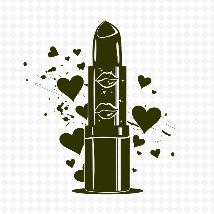 PSD eine zeichnung eines lippenstifts mit herzen und herzen an der spitze