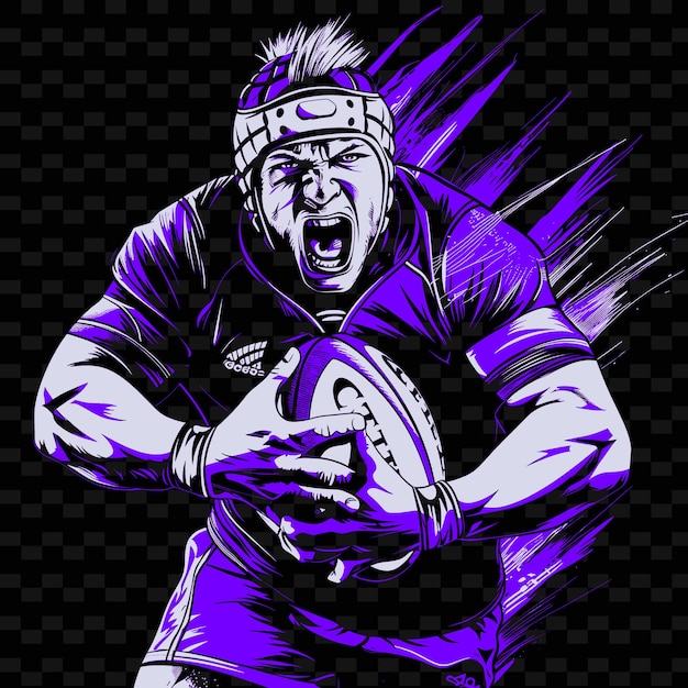 PSD eine zeichnung eines rugby-spielers mit einer blauen uniform und dem wort rugby darauf