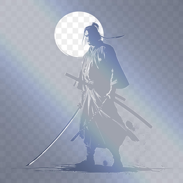 PSD eine zeichnung eines samurai mit einem vollmond hinter ihm