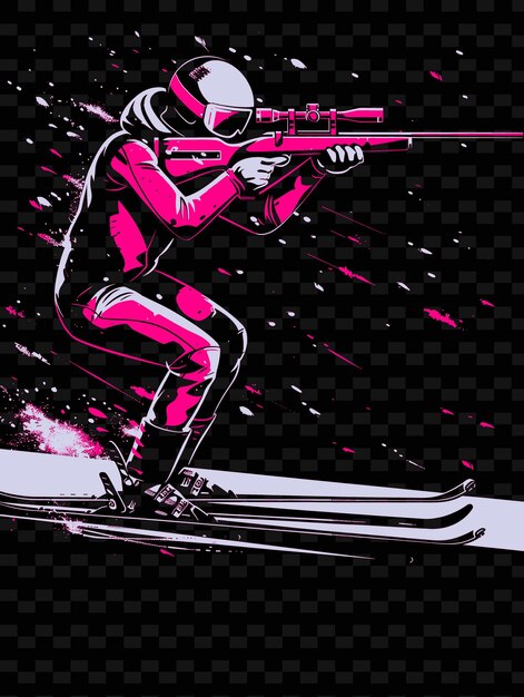 PSD eine zeichnung eines skifahrers mit einem rosa outfit und dem wort ski darauf