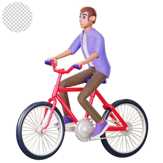 eine Zeichnung eines Studenten auf einem roten Fahrrad mit einem lila Hemd