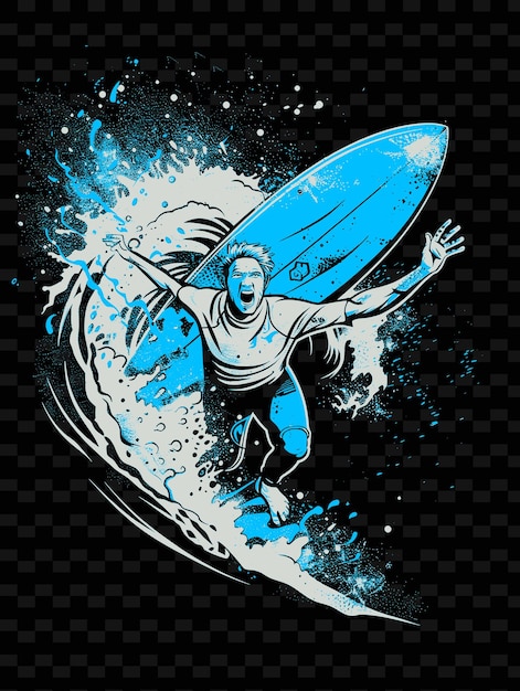 PSD eine zeichnung eines surfers mit einem blauen surfboard im hintergrund