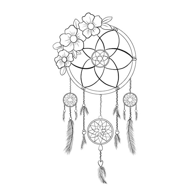 eine Zeichnung eines Traumfängers und eines Ballons mit Blumen darauf Tattoo Art Tattoo Design