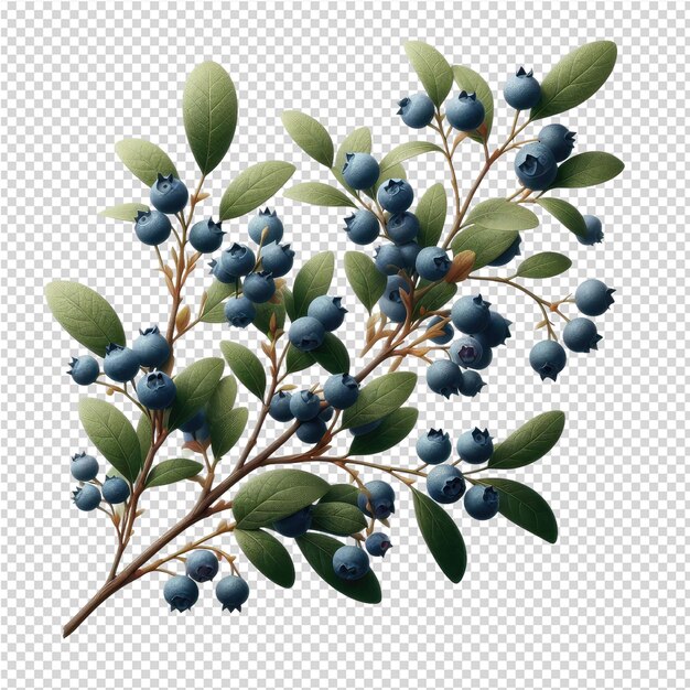 PSD eine zeichnung eines zweigs mit blaubeeren und blättern