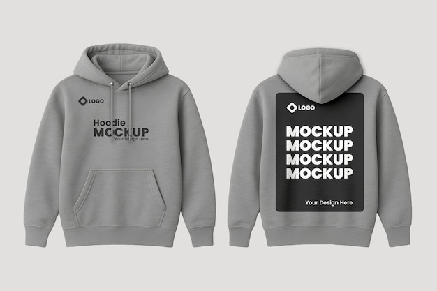 Einfach grauer Hoodie-Mockup vorne und hinten