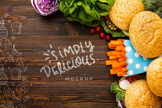 PSD einfach lecker mock-up mit brötchen und gemüse