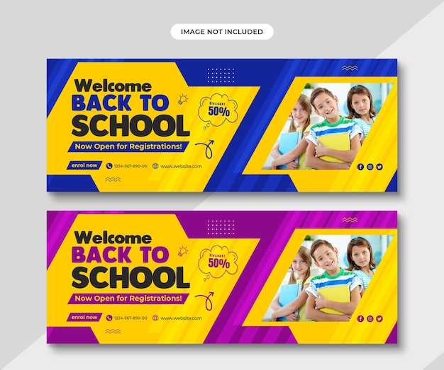 Einfache horizontale Banner- oder Facebook-Cover-Werbung für minimale Schulzulassung oder Bildung