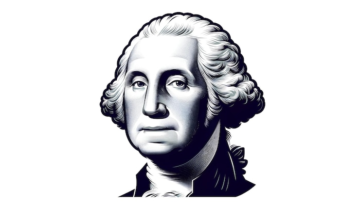PSD einfache schwarz-weiße porträtillustration eines george washington