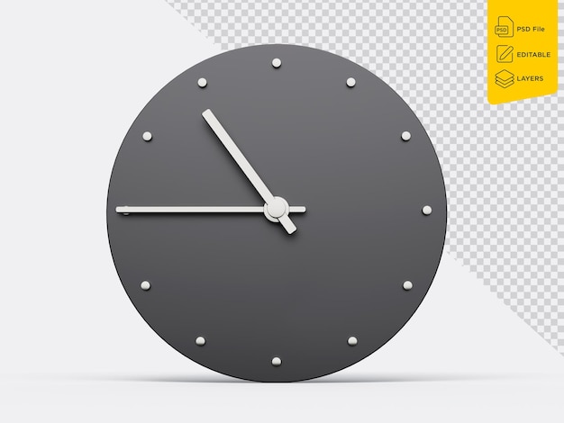Einfache Uhr 1045 Zehn Fünfundvierzig O39 Uhr Viertel bis Elf Moderne Minimaluhr 3D-Illustration