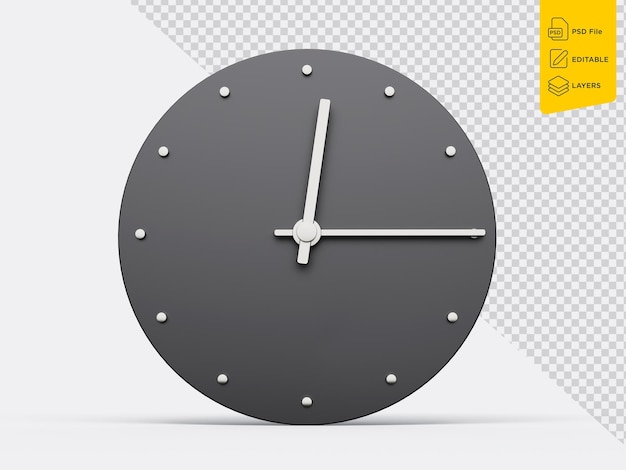 Einfache Uhr 1215 Zwölf Fünfzehn O39 Uhr Viertel nach zwölf Moderne Minimaluhr 3D-Illustration