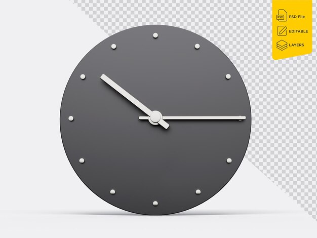 Einfache Uhr Grau 1015 Zehn Fünfzehn O39 Uhr Viertel nach zehn Moderne Minimaluhr 3D-Illustration