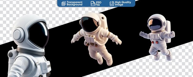 PSD einfache zeichentrickfigur des schwimmenden astronauten 3d-render-illustration im nahaufnahme-set