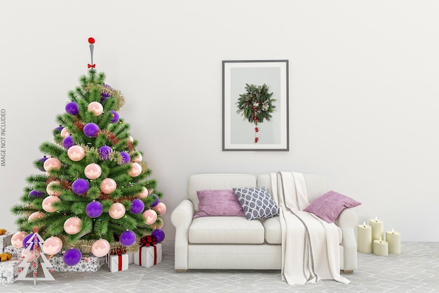 PSD einfacher rahmen mit weihnachtsbaum und sofamodell