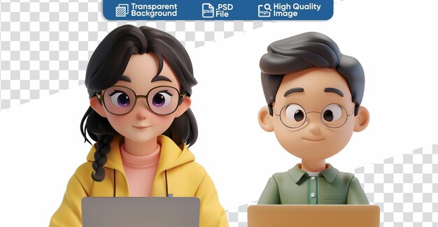 Einfaches 3d-cartoon-rendering von mann und frau, die im home office arbeiten laptop work set collection