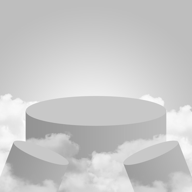 PSD einfaches 3d-produktpodium mit wolken auf grauem hintergrund