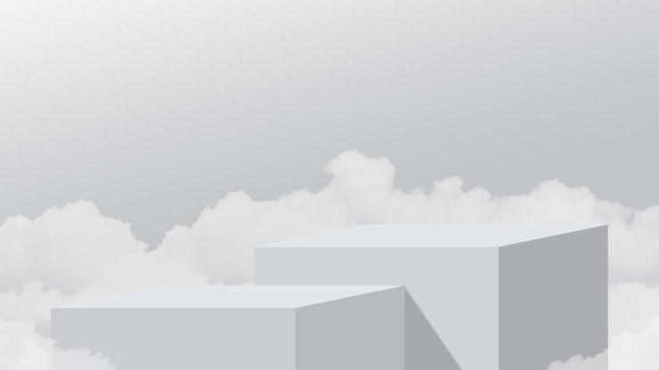 PSD einfaches 3d-produktpodium mit wolken auf grauem hintergrund