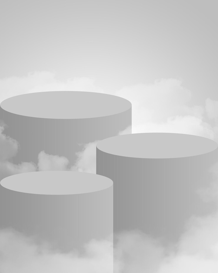 PSD einfaches 3d-produktpodium mit wolken auf grauem hintergrund