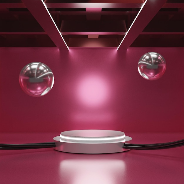 Einfaches 3D-Rendering leeres weißes Podium auf rotem Hintergrund
