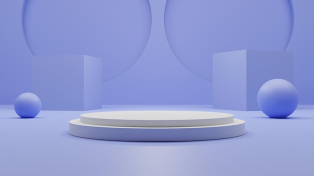 Einfaches 3d-rendering leeres weißes podium mit bällen auf blauem hintergrund