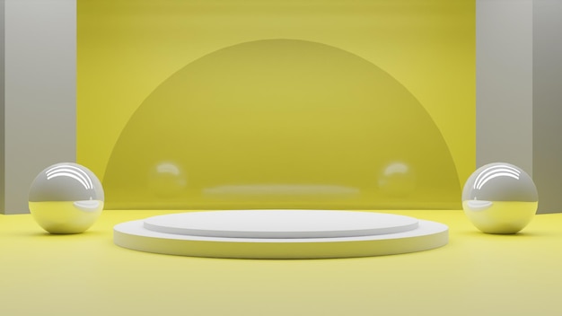 Einfaches 3D-Rendering weißes Podium auf gelbem Hintergrund