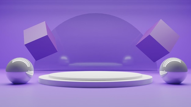 Einfaches 3D-Rendering weißes Podium auf violettem Hintergrund