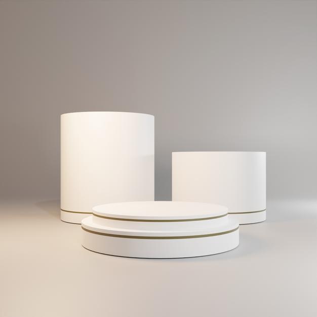 Einfaches 3D-Rendering weißes Podium mit goldenem Streifen im Hintergrund