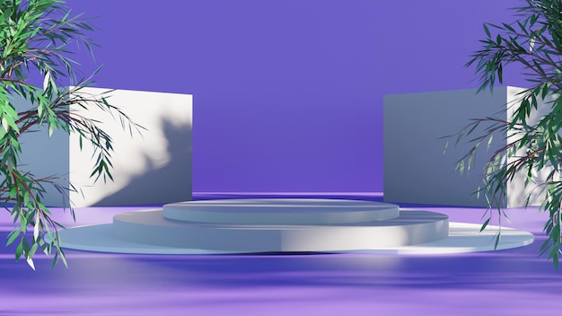 Einfaches 3D-Renderpodium auf realistischem Design mit lila Hintergrund