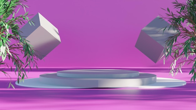 Einfaches 3D-Renderpodium auf realistischem Design mit rosa Hintergrund