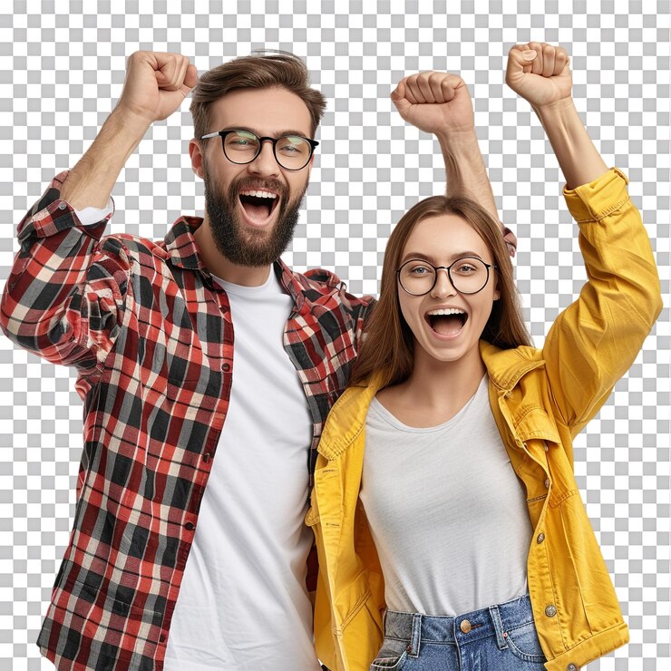 PSD einiges paar jubelt vor einem durchsichtigen hintergrund