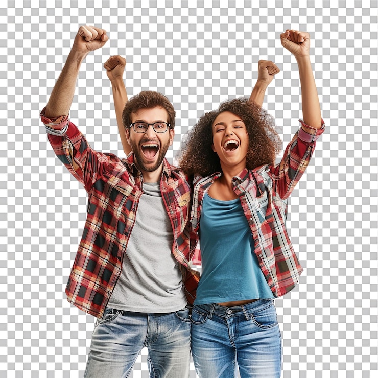 PSD einiges paar jubelt vor einem durchsichtigen hintergrund